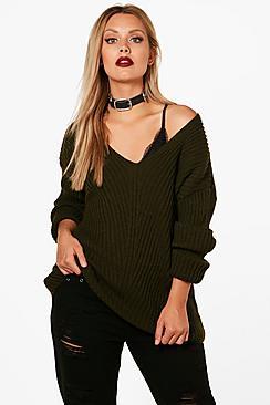Boohoo Plus Zoe Slouchy V Neck Jumper