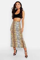 Boohoo Petite Tiger Print Slinky Midi Skirt