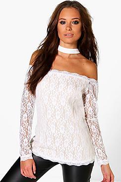 Boohoo Caroline Choker Lace Bardot Top