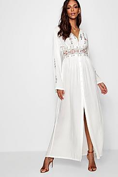 Boohoo Embroidered Button Through Maxi Dress
