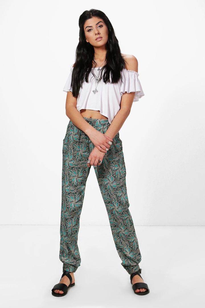 Boohoo Monica Paisley Print Trousers Turquoise