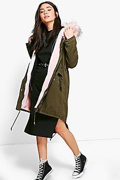 Boohoo Lacey Faux Fur Parka