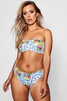 Boohoo Plus Fruit Print High Leg Bandeau Bikini