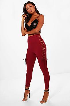 Boohoo Eyelet Side Skinny Crepe Trousers