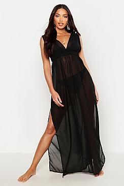 Boohoo Plunge Cut Out Maxi Beach Dress