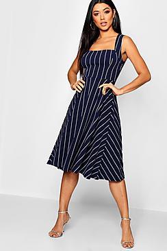 Boohoo Striped Sqaure Neck Skater Dress