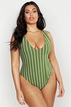 Boohoo Plus Pinstripe Swimsuit