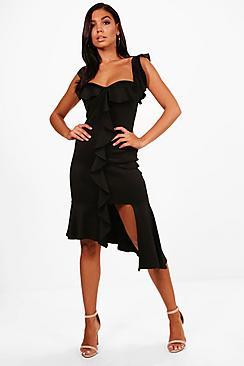 Boohoo Boutique Debbie Frill Off Shoulder Midi Dress