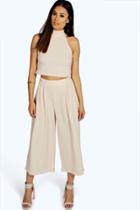 Boohoo Rose High Neck Crop & Culotte Co-ord Set Blush