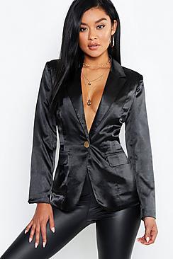 Boohoo Satin Pocket One Button Blazer