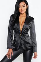Boohoo Satin Pocket One Button Blazer