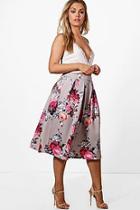 Boohoo Plus Eva Floral Print Scuba Midi Skirt