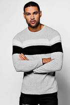Boohoo Muscle Fit Stripe Yoke Crew Neck Jumper