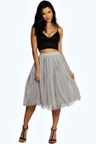 Boohoo Marin Boutique Grid Tulle Tull Midi Skirt Grey