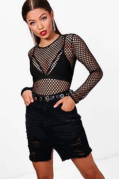 Boohoo Distressed Split Front Denim Skirt