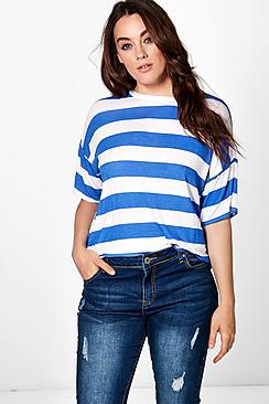 Boohoo Plus Kady Stripe Print Tee