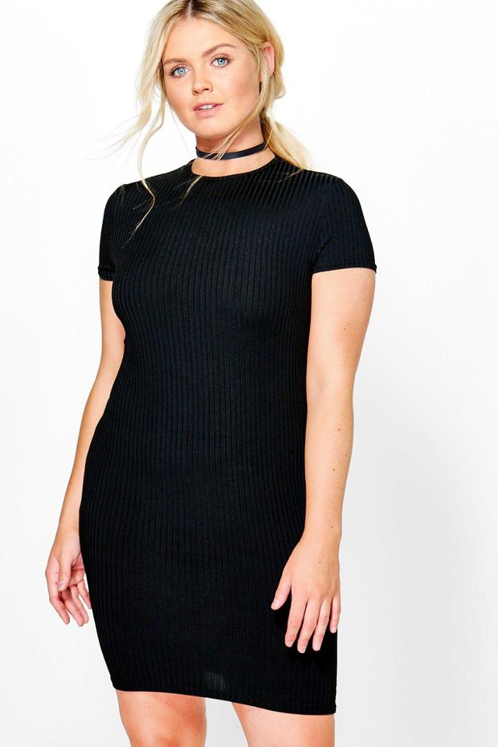 Boohoo Plus Kiera Ribbed Bodycon Dress Black