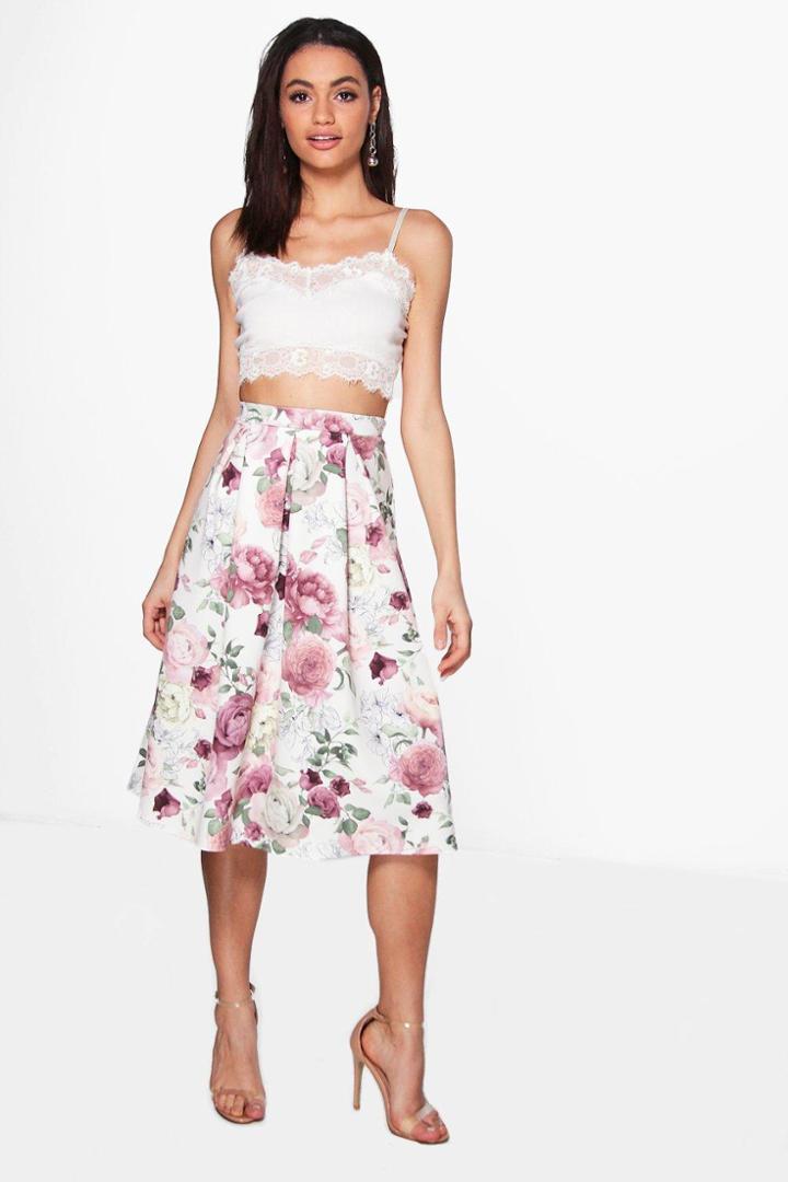 Boohoo India Floral Full Midi Skirt Dove