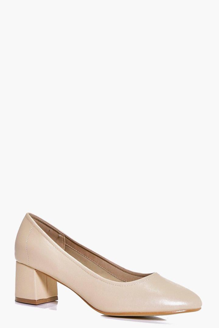 Boohoo Tilly High Vamp Block Heel Ballet Nude