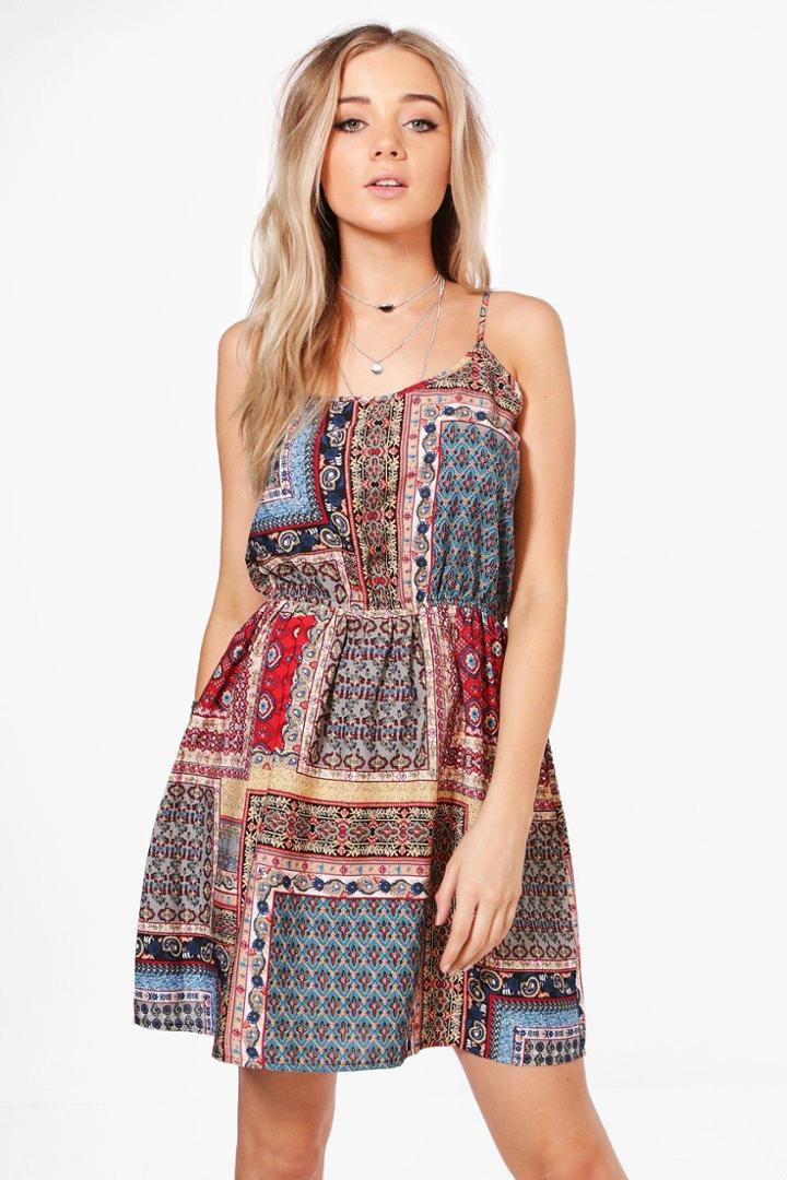 Boohoo Alecta Paisley Tile Print Sun Dress Multi