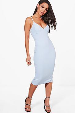 Boohoo Caroline Crepe Plunge Neck Midi Dress