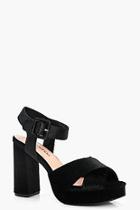 Boohoo Hope Velvet & Satin Mix Cross Front Heel