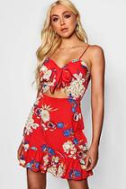 Boohoo Paige Knot Front Woven Floral Skater Dress