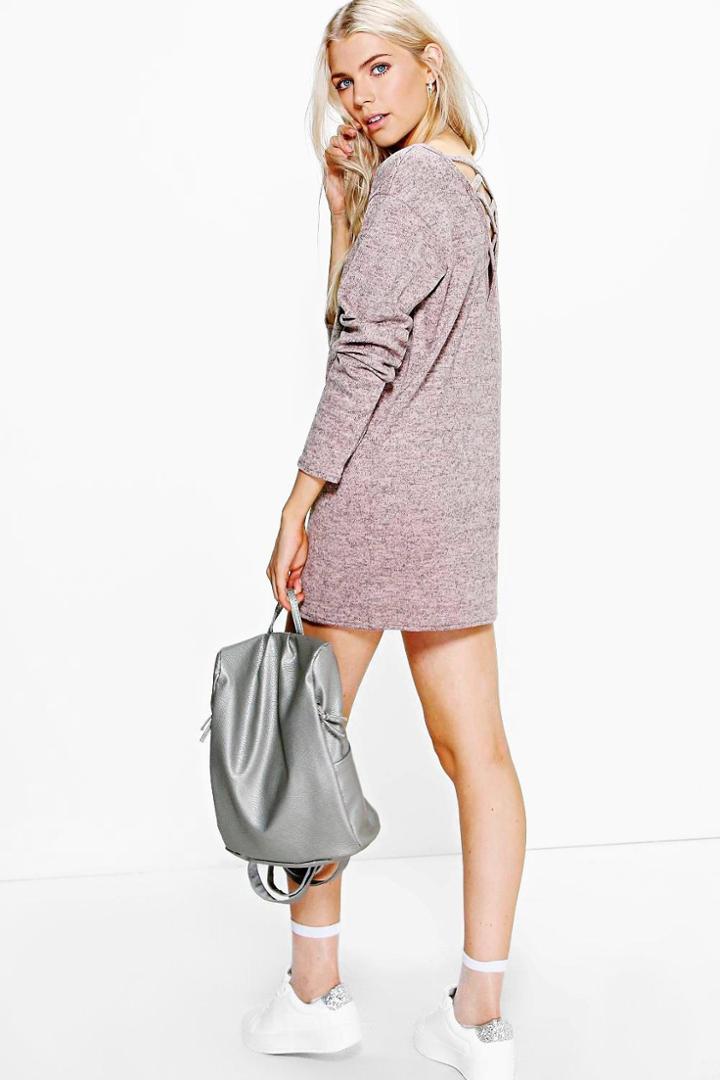 Boohoo Hebe Cross Back Sweatshirt Dress Blush