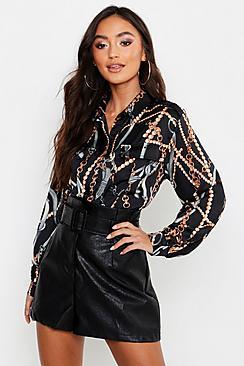 Boohoo Petite Chain Print Utility Shirt