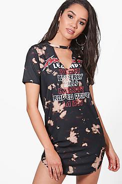 Boohoo Petite Natalie Slogan Print Acid Wash T-shirt Dress