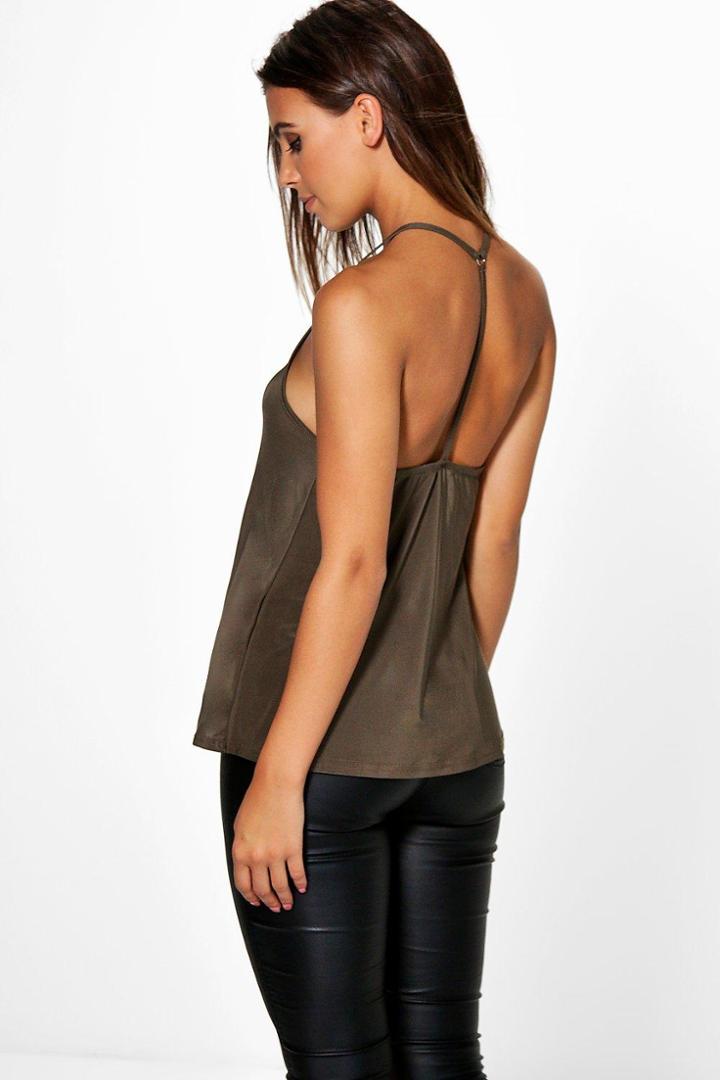 Boohoo Petite Maisie Ring Detail Strappy Back Cami Khaki