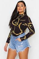 Boohoo Plus Chain Print High Neck Top