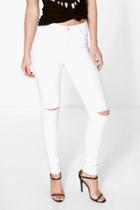 Boohoo Louise 5 Pocket High Waisted Skinny Jeans Cream