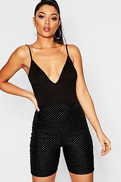 Boohoo Velvet Sutdded Cycling Shorts