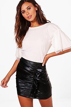 Boohoo Petite Lara Gathered Mesh Sleeve Tee