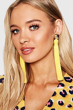 Boohoo Gold Stud Long Length Tassel Earrings