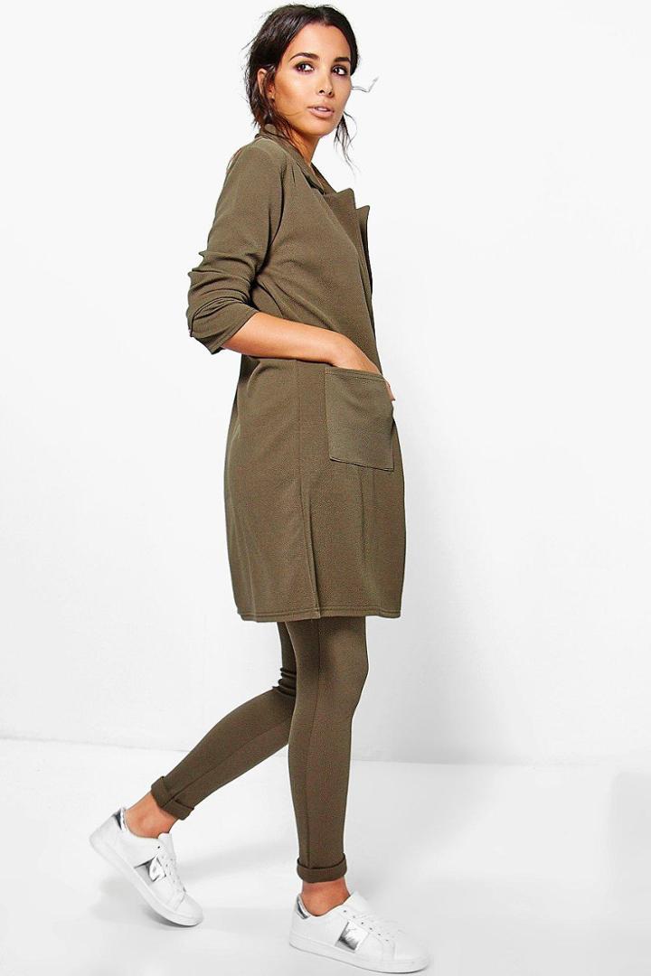 Boohoo Amy Pocket Duster Khaki