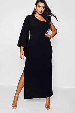 Boohoo Plus One Shoulder Flare Sleeve Maxi Dress
