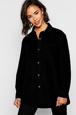 Boohoo Longline Cord Boyfriend Shirt
