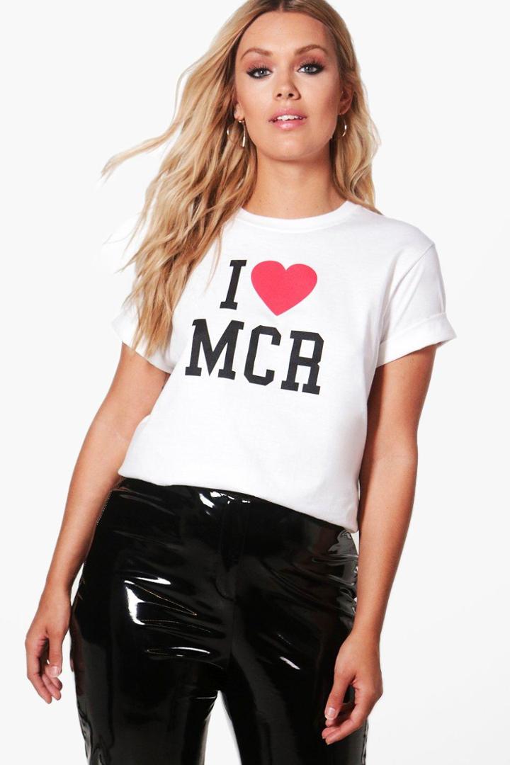 Boohoo Charity Plus 'i Heart Manchester' T Shirt White