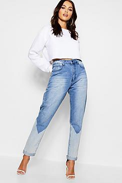 Boohoo Mid Rise Two Tone Boyfriend Jean