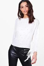 Boohoo Tia Spot Tie Sleeve Blouse