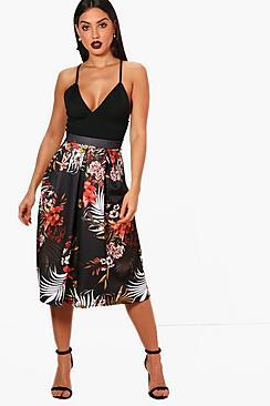 Boohoo Amy Autumnul Floral Box Pleat Midi Skirt