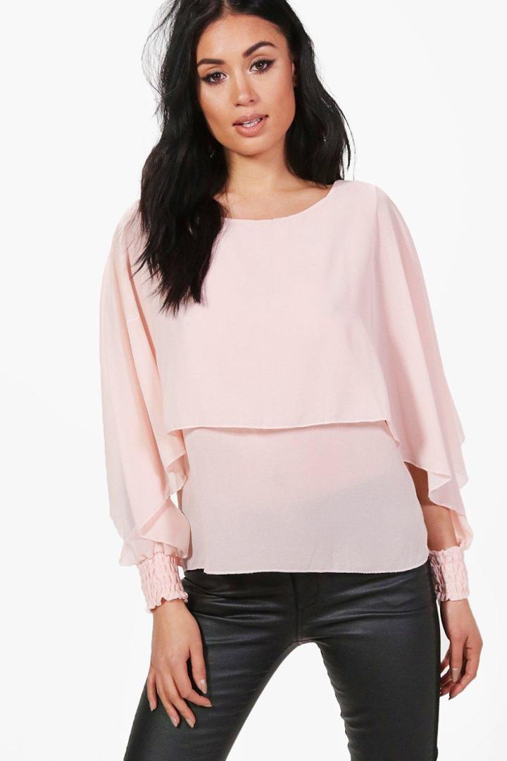 Boohoo Annabelle Layered Open Sleeve Blouse Blush