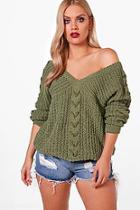 Boohoo Plus Lena Lace Up Sleeve Cable Knit Jumper