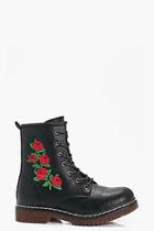 Boohoo Lauren Floral Embroidered Chunky Hiker Boot