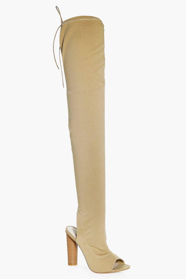 Boohoo Lois Peeptoe Open Back Over The Knee Boot Nude