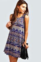 Boohoo Leanne Paisley Swing Dress Blue