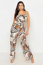 Boohoo Plus Mixed Animal Print Tie Waist Wide Leg Jumpsuit