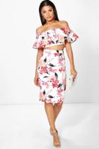 Boohoo Una Floral Off The Shoulder Crop And Midi Skirt Multi